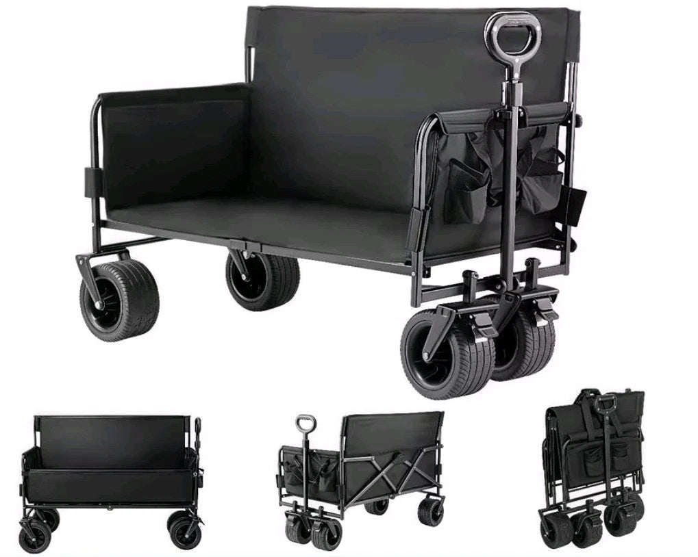 3in1 Klappbarer Bollerwagen Handwagen Strandwagen Campingbank Garten Trolley