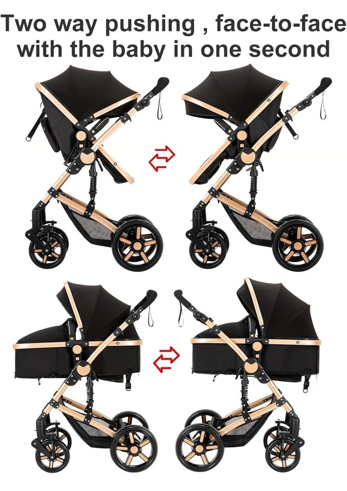 3in1 Kinderwagen Set hoch, Buggy klappbar mit Zubehör & Wendbarem Sitz braun