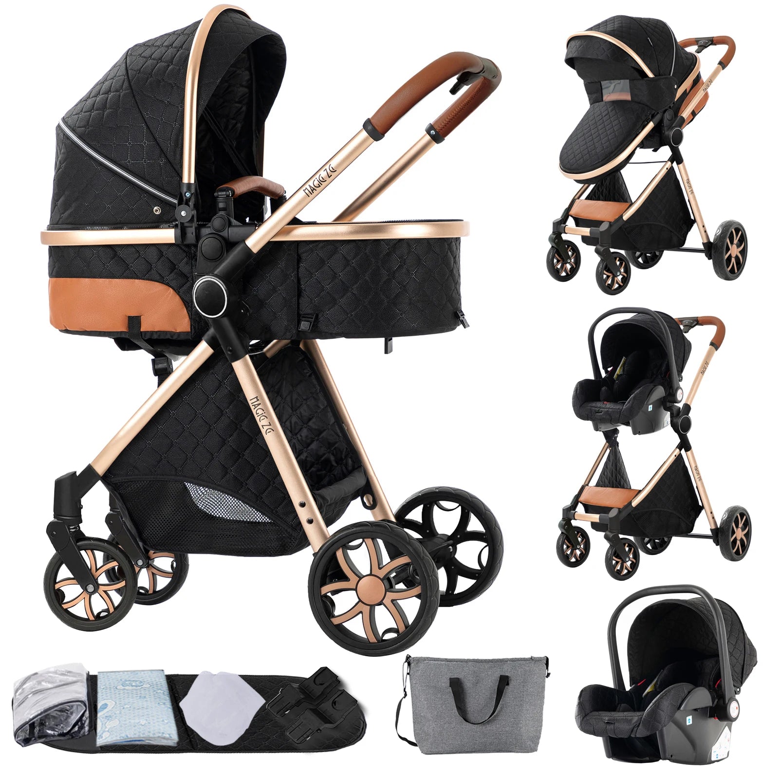 Kinderwagen, 3-in-1, leichtes Reisesystem, multifunktionaler Kinderwagen mit Aluminiumrahmen, 4-Rad-Kompaktwagen für Neugeborene