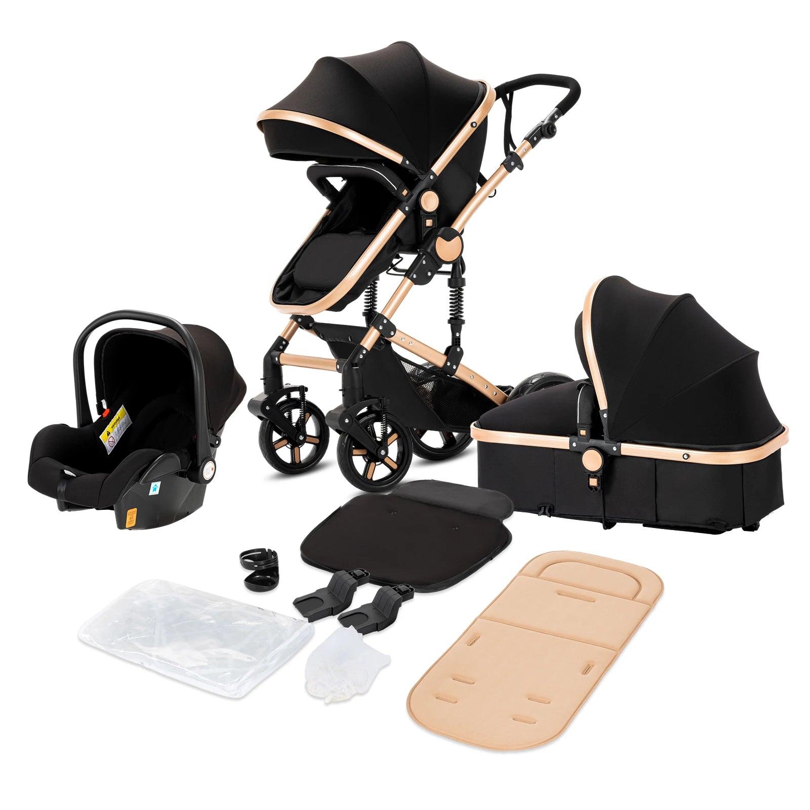 Kinderwagen, 3-in-1, leichtes Reisesystem, multifunktionaler Kinderwagen mit Aluminiumrahmen, 4-Rad-Kompaktwagen für Neugeborene