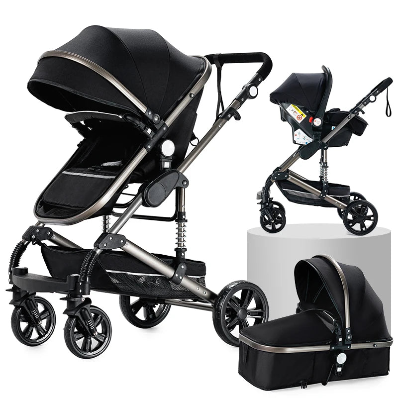 Kinderwagen, 3-in-1, leichtes Reisesystem, multifunktionaler Kinderwagen mit Aluminiumrahmen, 4-Rad-Kompaktwagen für Neugeborene