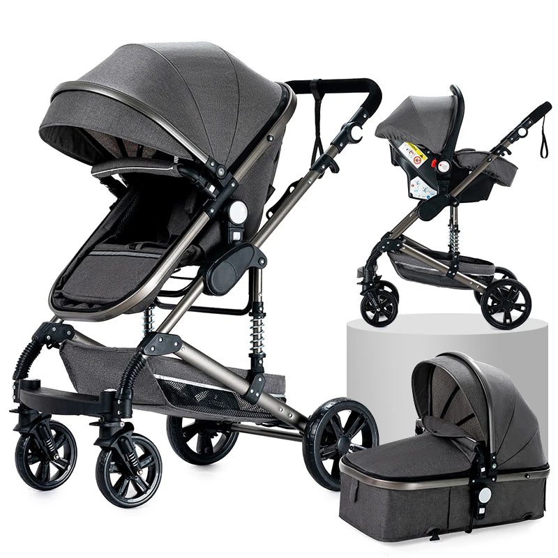 Kinderwagen, 3-in-1, leichtes Reisesystem, multifunktionaler Kinderwagen mit Aluminiumrahmen, 4-Rad-Kompaktwagen für Neugeborene