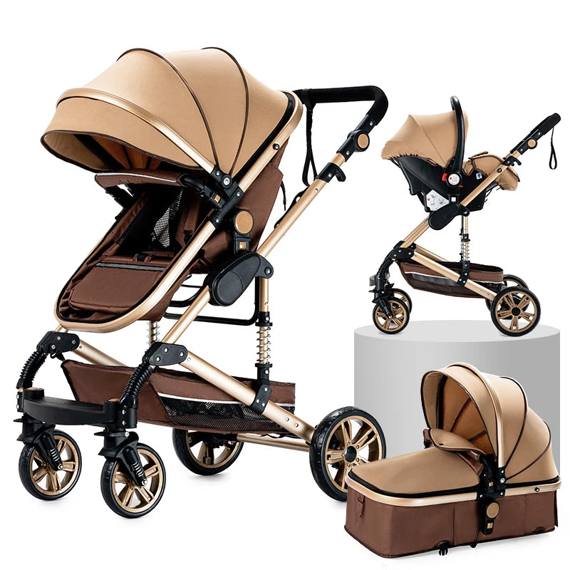 Kinderwagen, 3-in-1, leichtes Reisesystem, multifunktionaler Kinderwagen mit Aluminiumrahmen, 4-Rad-Kompaktwagen für Neugeborene