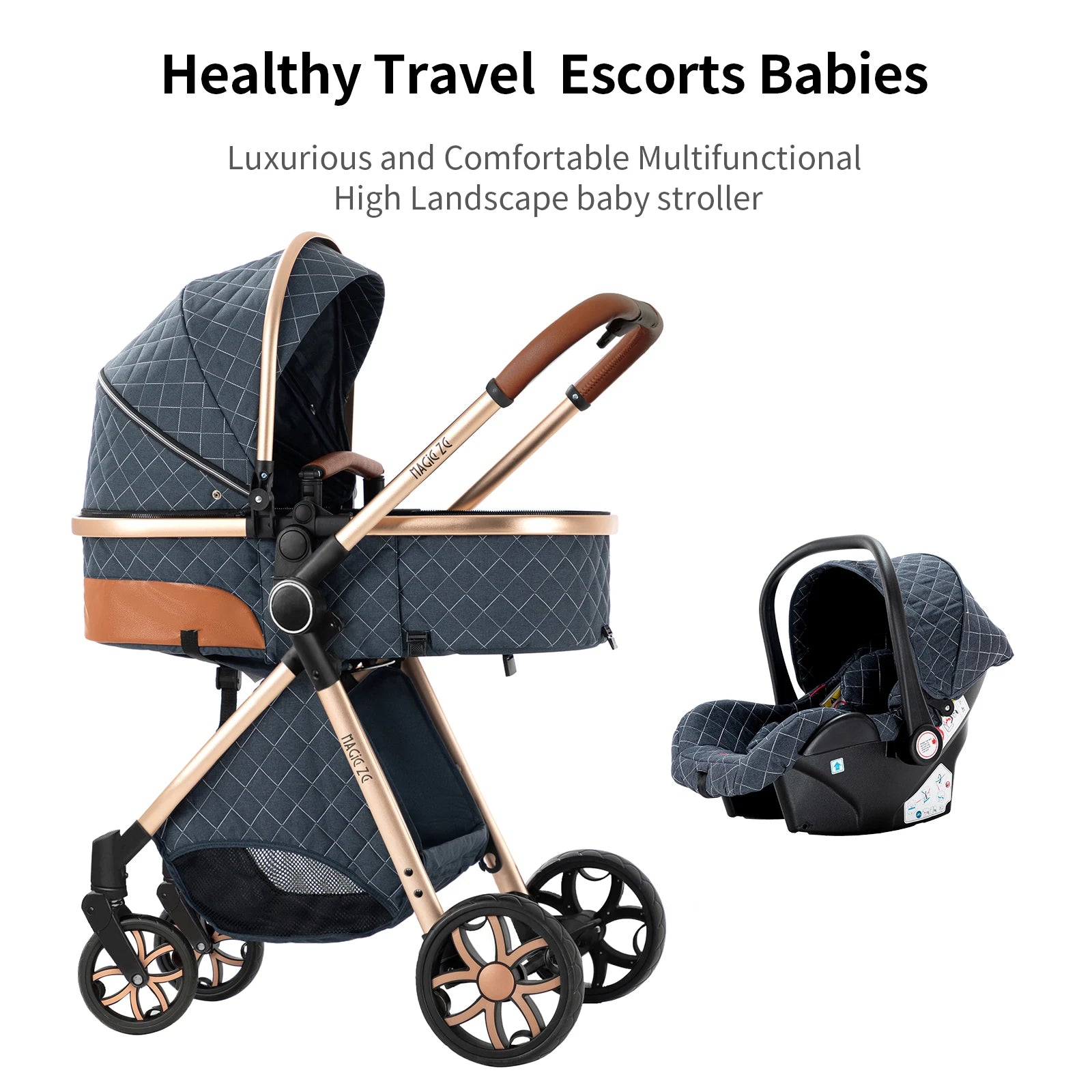 Kinderwagen, 3-in-1, leichtes Reisesystem, multifunktionaler Kinderwagen mit Aluminiumrahmen, 4-Rad-Kompaktwagen für Neugeborene