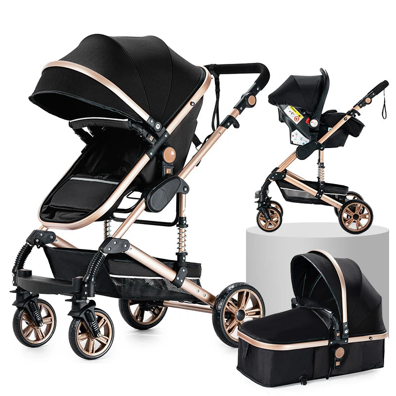 Kinderwagen, 3-in-1, leichtes Reisesystem, multifunktionaler Kinderwagen mit Aluminiumrahmen, 4-Rad-Kompaktwagen für Neugeborene