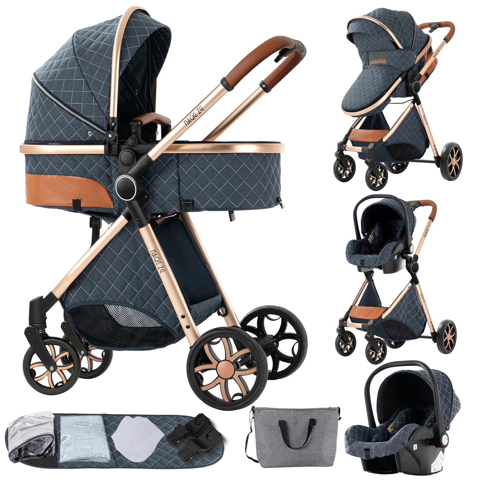 Kinderwagen, 3-in-1, leichtes Reisesystem, multifunktionaler Kinderwagen mit Aluminiumrahmen, 4-Rad-Kompaktwagen für Neugeborene