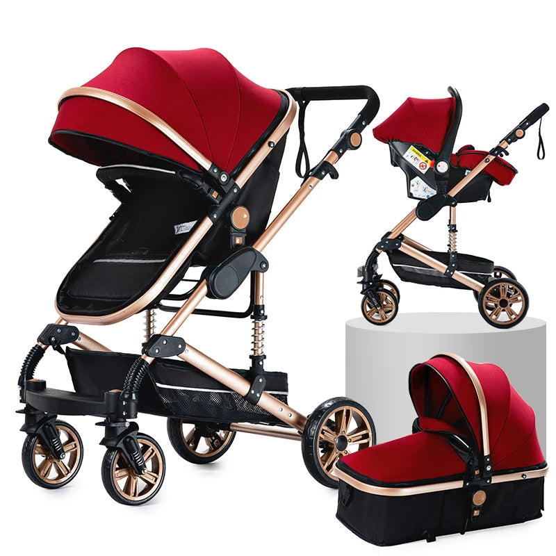 Kinderwagen, 3-in-1, leichtes Reisesystem, multifunktionaler Kinderwagen mit Aluminiumrahmen, 4-Rad-Kompaktwagen für Neugeborene