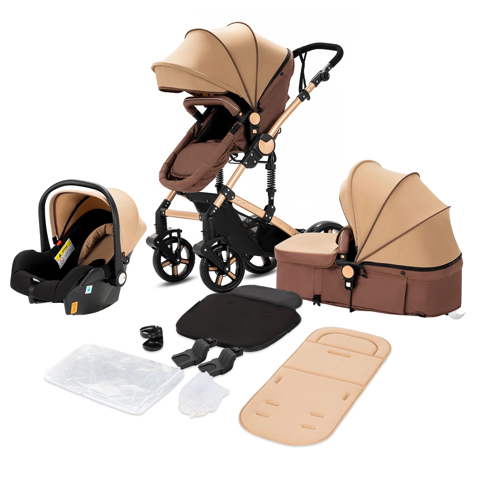 Kinderwagen, 3-in-1, leichtes Reisesystem, multifunktionaler Kinderwagen mit Aluminiumrahmen, 4-Rad-Kompaktwagen für Neugeborene