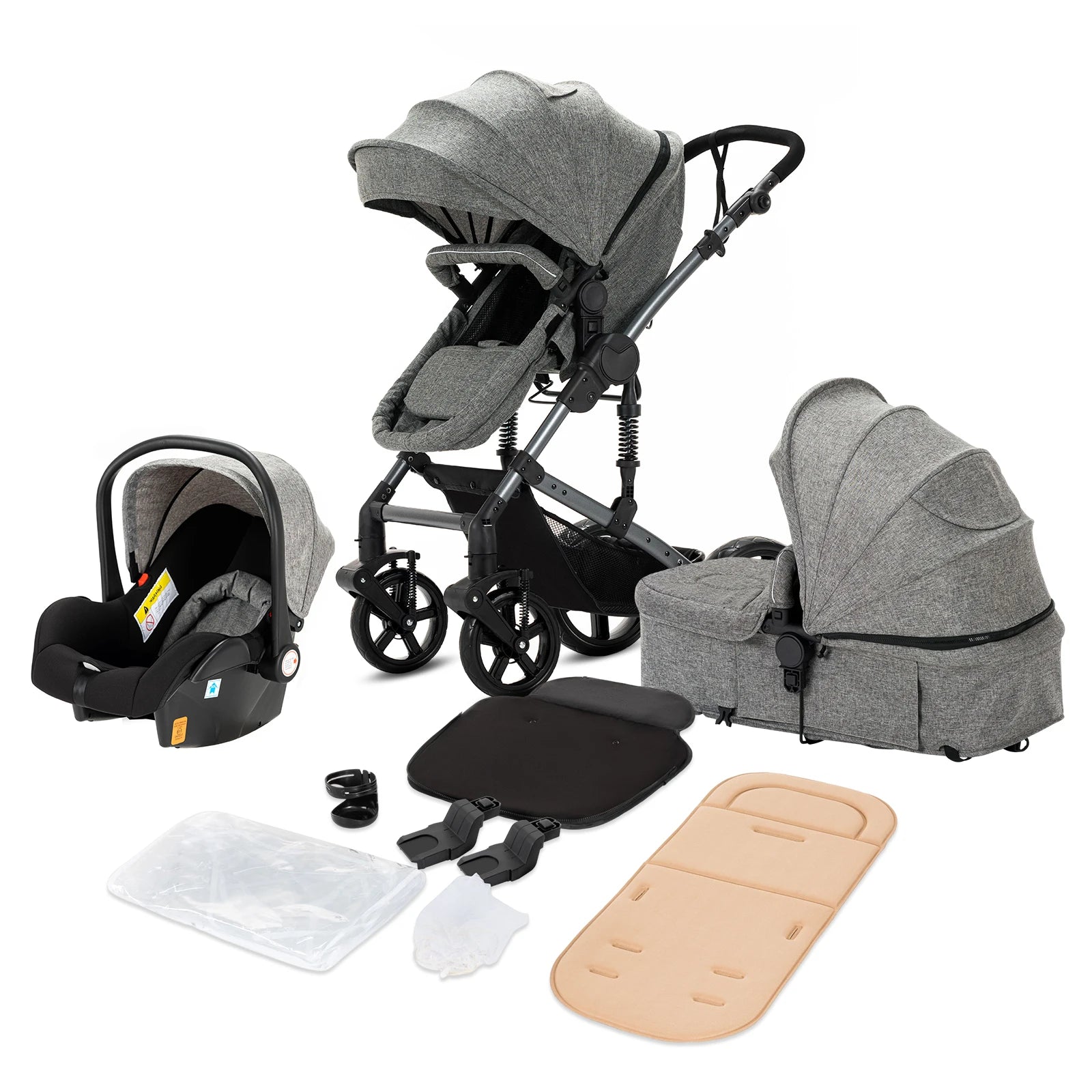 Kinderwagen, 3-in-1, leichtes Reisesystem, multifunktionaler Kinderwagen mit Aluminiumrahmen, 4-Rad-Kompaktwagen für Neugeborene