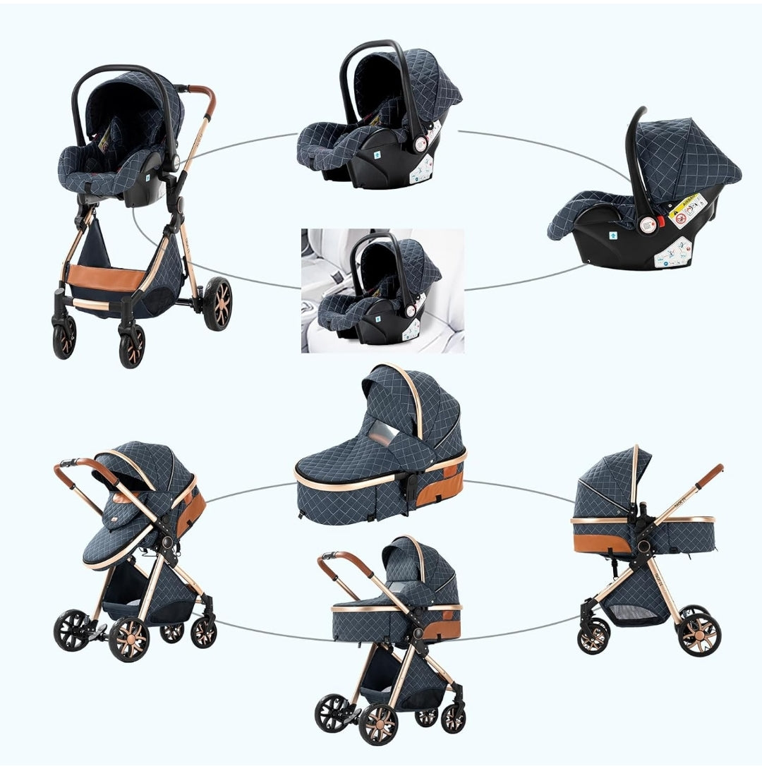 3in1 Kinderwagen Buggy Kombi Reversibel Faltbar Alu Rahmen Rosa 225 Set Neue