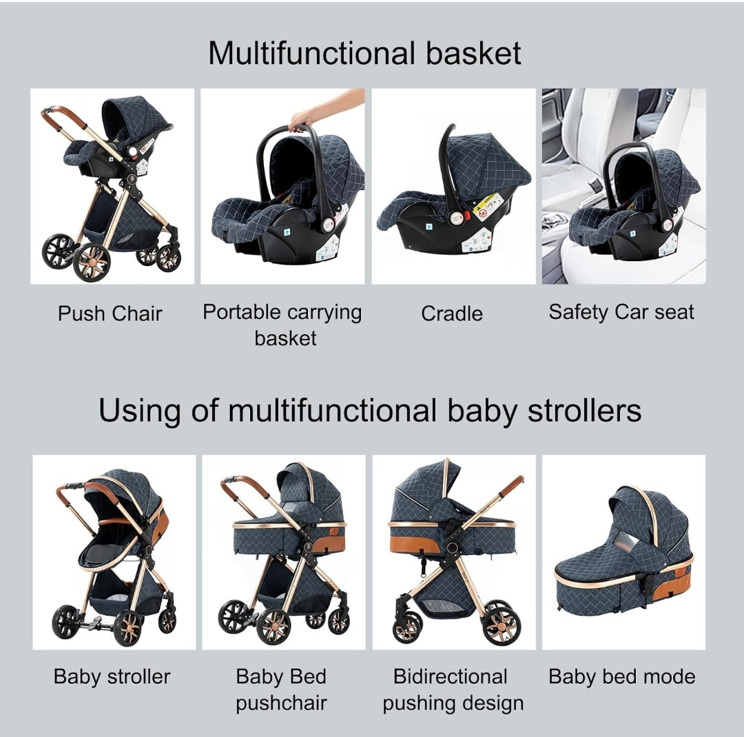 3in1 Kinderwagen Buggy Kombi Reversibel Faltbar Alu Rahmen Rosa 225 Set Neue