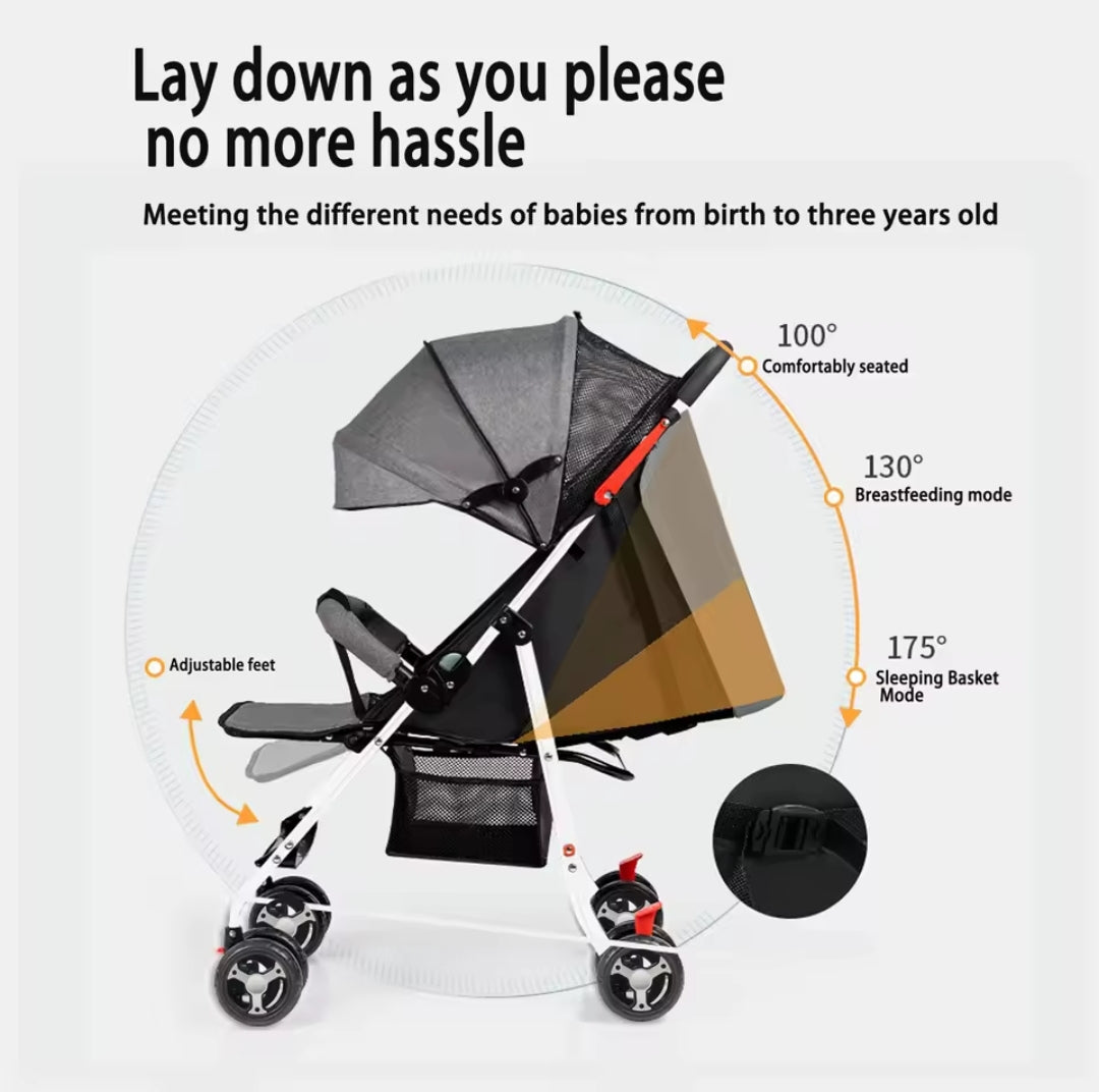 Leichter klappbarer Kinderwagen Grau, 5-Punkt-Gurt, Buggy ab Geburt, Max 30kg