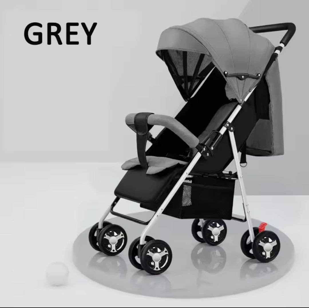Leichter klappbarer Kinderwagen Grau, 5-Punkt-Gurt, Buggy ab Geburt, Max 30kg