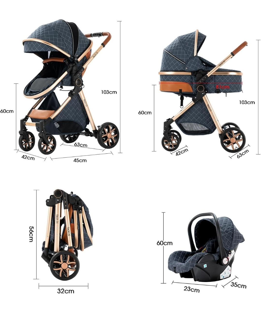3in1 Kinderwagen Buggy Kombi Reversibel Faltbar Alu Rahmen Rosa 225 Set Neue