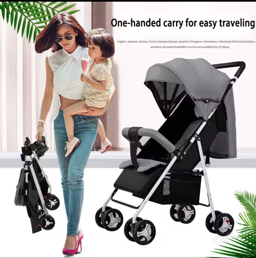 Leichter klappbarer Kinderwagen Grau, 5-Punkt-Gurt, Buggy ab Geburt, Max 30kg