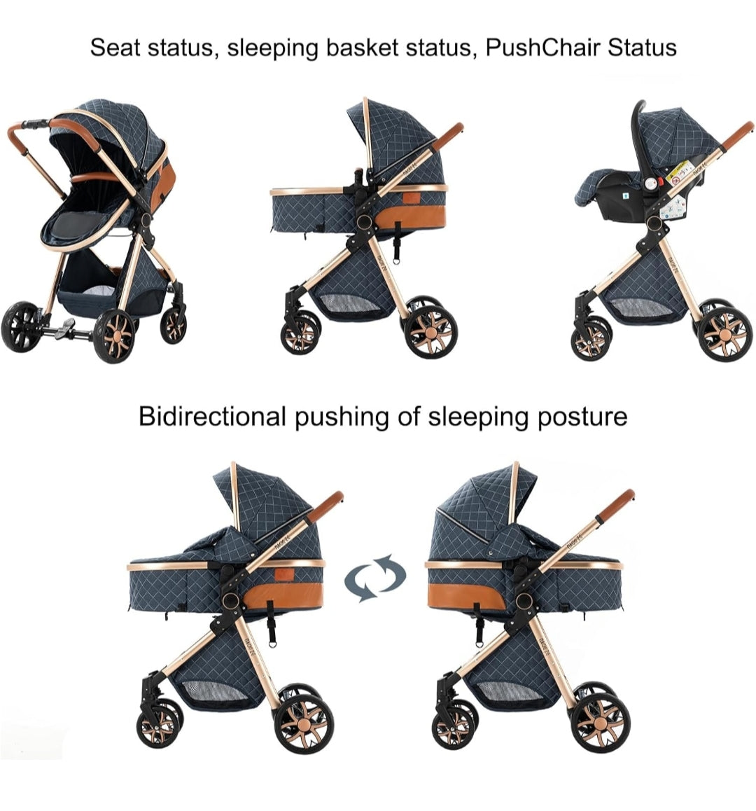 3in1 Kinderwagen Buggy Kombi Reversibel Faltbar Alu Rahmen Rosa 225 Set Neue