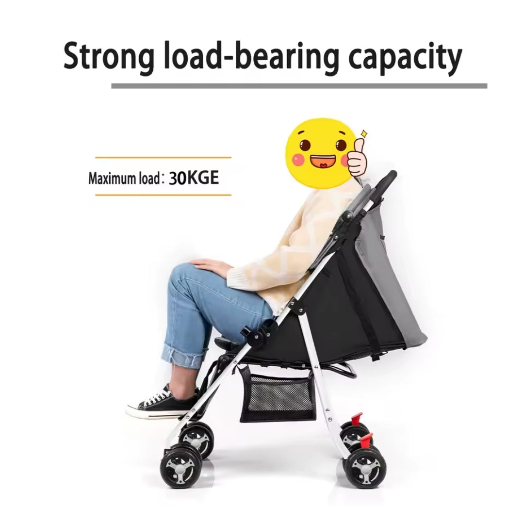 Leichter klappbarer Kinderwagen Grau, 5-Punkt-Gurt, Buggy ab Geburt, Max 30kg