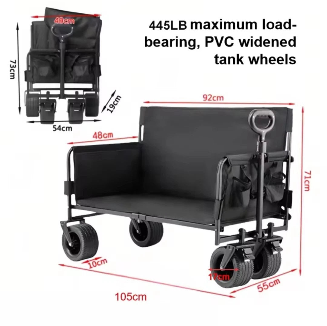 3in1 Klappbarer Bollerwagen Handwagen Strandwagen Campingbank Garten Trolley