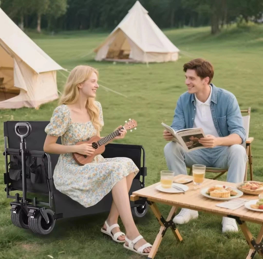 3in1 Klappbarer Bollerwagen Handwagen Strandwagen Campingbank Garten Trolley
