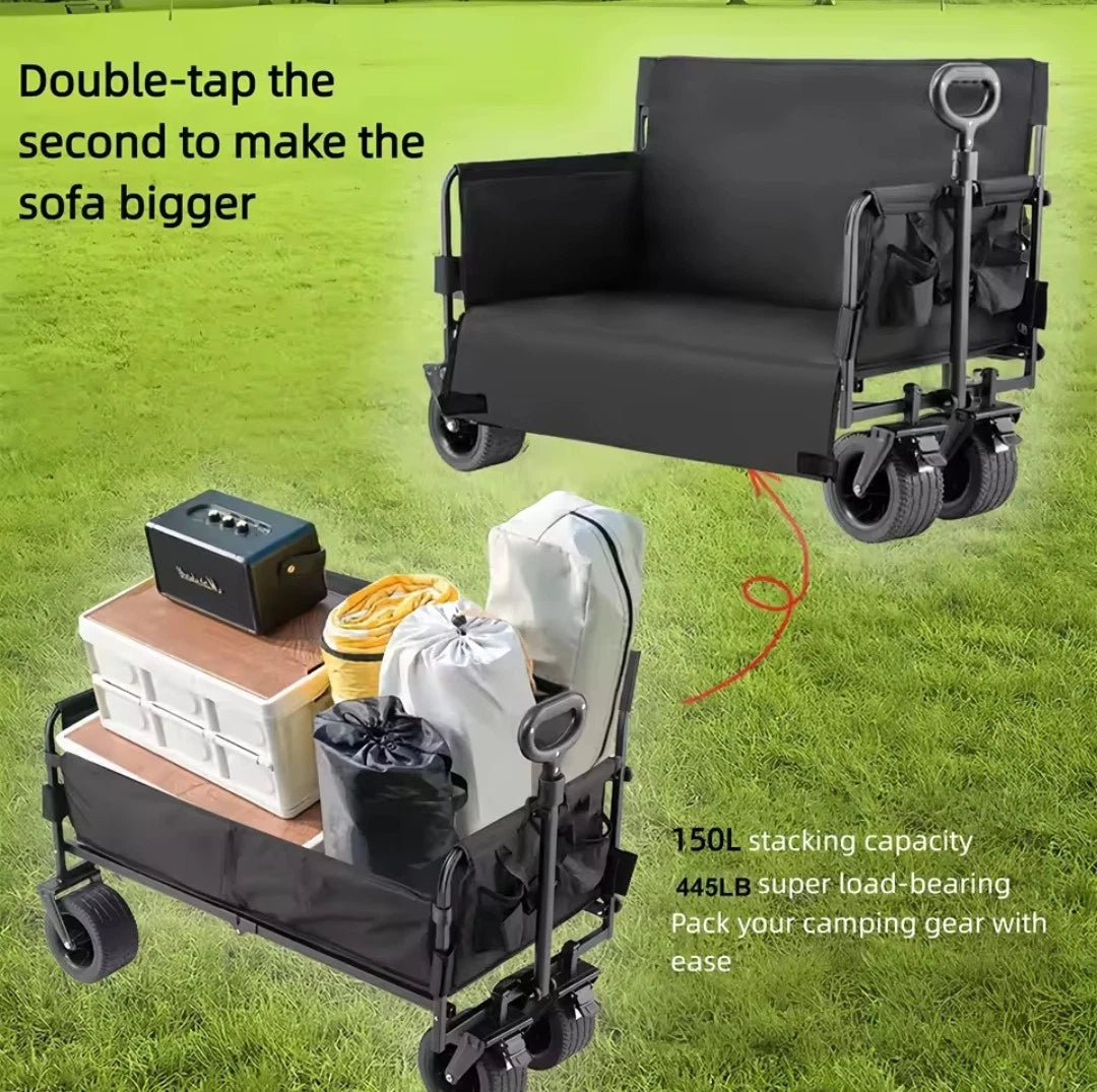 3in1 Klappbarer Bollerwagen Handwagen Strandwagen Campingbank Garten Trolley
