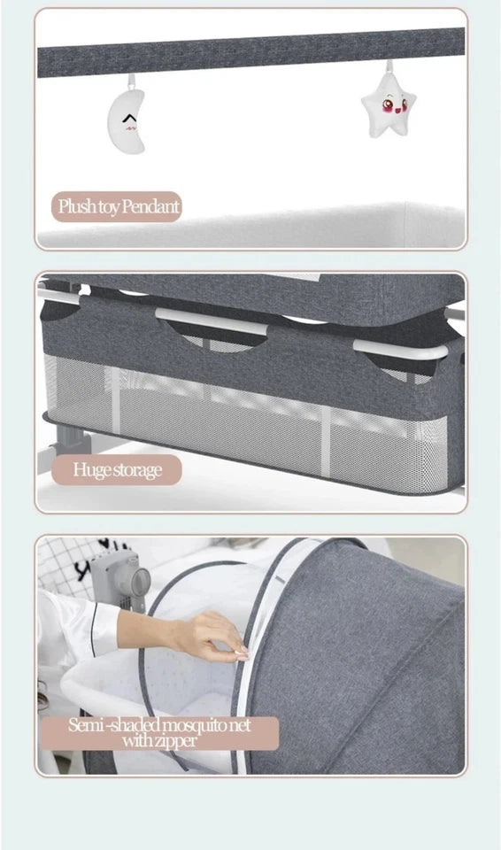 Tragbares Babybett elektrisch grau mit Matratze für Neugeborene