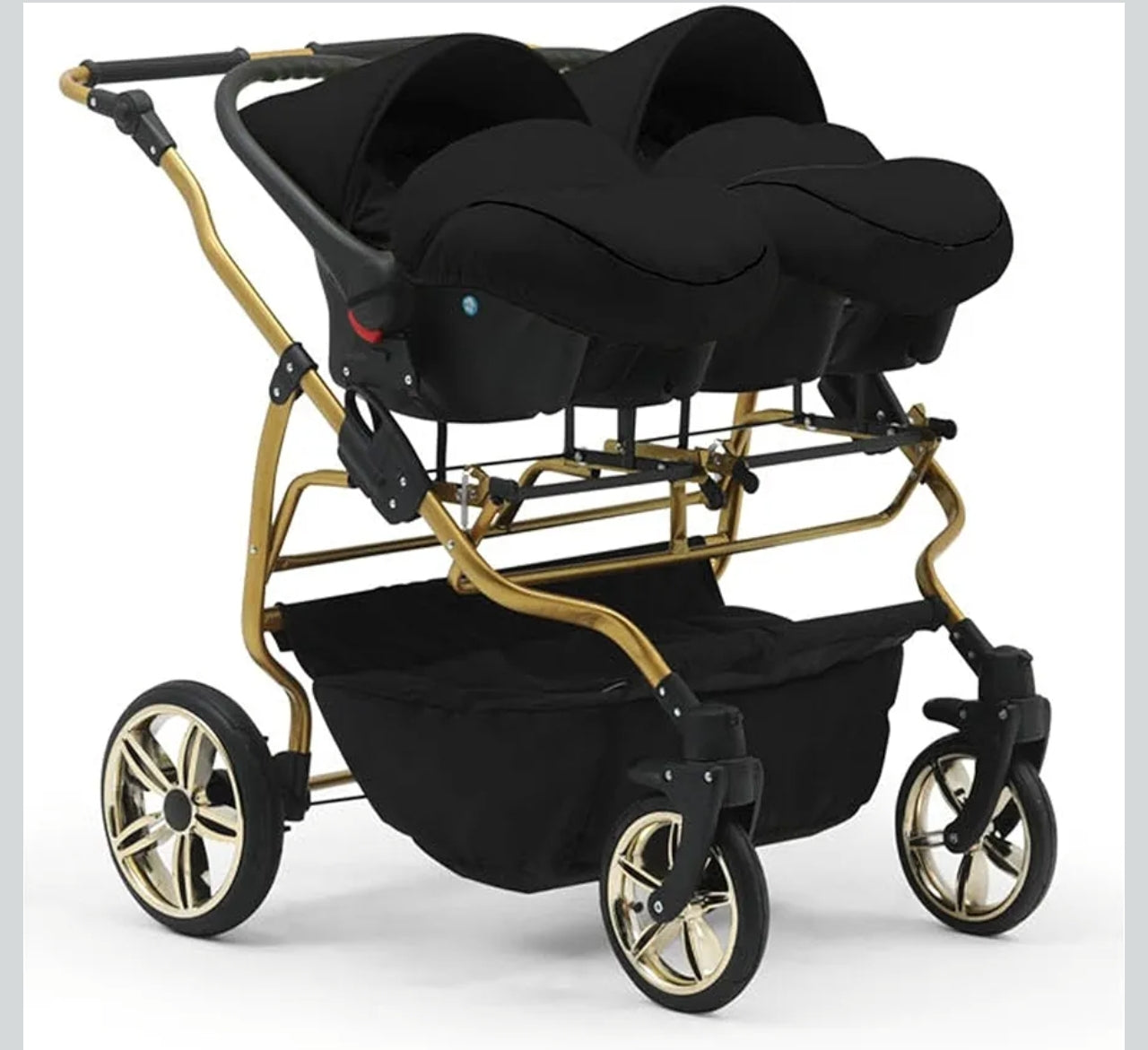 DUET LUX GOLD 2in1 Zwillingskinderwagen in Schwarz/Gold – Exklusive Ausführung mit 2 Sportsitzen
