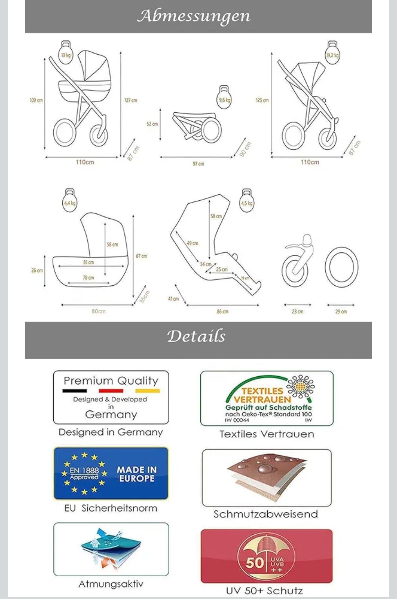 DUET LUX GOLD 2in1 Zwillingskinderwagen in Schwarz/Gold – Exklusive Ausführung mit 2 Sportsitzen