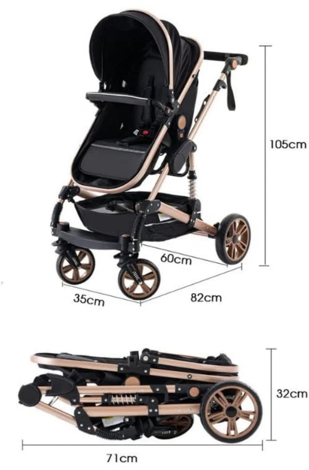 3in1 Kinderwagen Set – Wendbarer, klappbarer Buggy mit Zubehör (Schwarz)