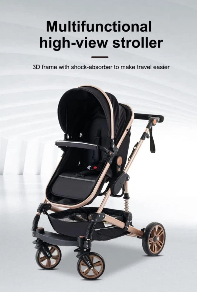3in1 Kinderwagen Set – Wendbarer, klappbarer Buggy mit Zubehör (Schwarz)